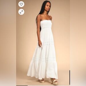 Lulus Mediterranean Moments White Lace Strapless Tiered Maxi Dress  XL  …